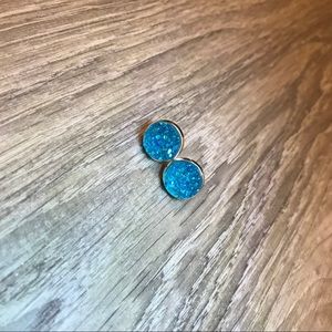 Aqua Blue Druzy w/Silver Stud Earrings